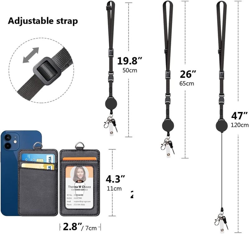 UpUGo Leather Badge Holder and Adjustable Retractable Lanyards, Quick Release Buckle and Safety Breakaway Lanyards with Swivel Metal Clasp for Offices, Staff, Students, Employees - Image 4